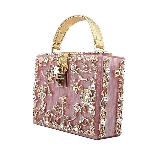 MOISTRI Acryl Geldbörse Clutch Taschen Geldbörse Plexiglas geschnitzte Tasche Abend Handtaschen für Frauen Kristall Umhängetasche Schulter Geldbörse Hochzeit Rosa von MOISTRI
