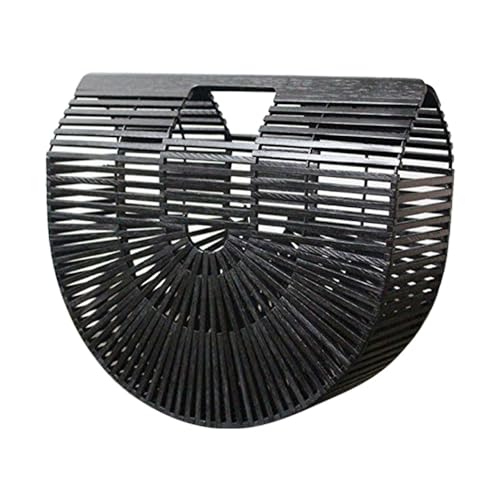 Bambustaschen für Frauen Handgemachte Bambus Frauen Handtasche Holz Geldbörse Strand Bambus Tasche Reise Tragetasche Stroh Strand Geldbörse Schwarz-L von MOISTRI