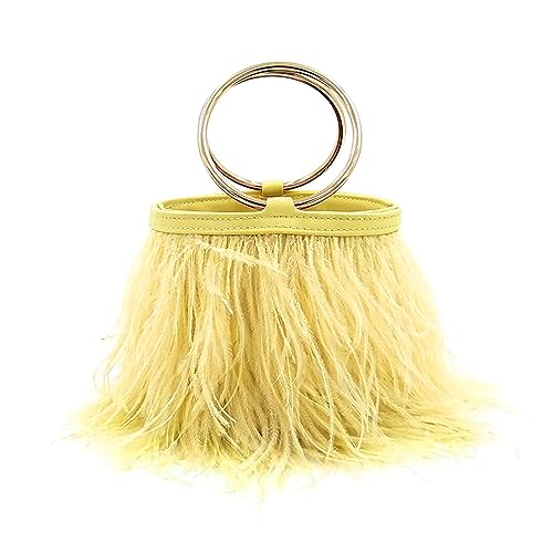 MOISTRI Frauen Strauß Flauschige Tragetasche Feder Geldbörse Umhängetasche Umhängetasche Abend Clutch Braut Geldbörse Bankett Partei Gelb von MOISTRI