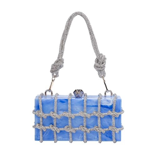 MOISTRI Klare Acryl Clutch Sparkle Strass Abendtasche Klare Acryl Clutch Geldbörse mit Strass Glitzerseil Hochzeit (Blauer See, (L*W*H): 19.5cm*6cm*9.5cm/7.68"*2.36"*3.74") von MOISTRI
