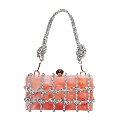 MOISTRI Klare Acryl Clutch Sparkle Strass Abendtasche Klare Acryl Clutch Geldbörse mit Strass Glitzerseil Hochzeit (Korallen-Orange, (L*W*H): 19.5cm*6cm*9.5cm/7.68"*2.36"*3.74") von MOISTRI