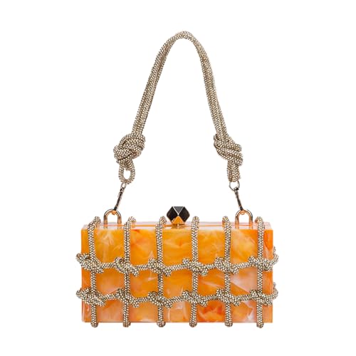MOISTRI Klare Acryl Clutch Sparkle Strass Abendtasche Klare Acryl Clutch Geldbörse mit Strass Glitzerseil Hochzeit (Orange, (L*W*H): 19.5cm*6cm*9.5cm/7.68"*2.36"*3.74") von MOISTRI