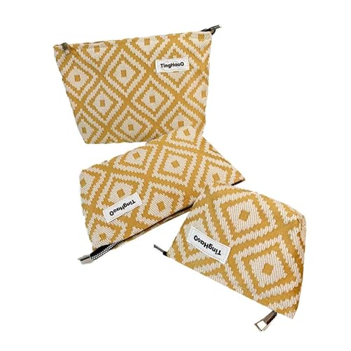 Make-up-Tasche Reise Kosmetiktasche Organizer Bohemia Kulturbeutel Make-up-Tasche mit rambomischem Muster für Frauen Mädchen (3 Stück) Gelb von MOISTRI