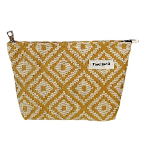 Make-up-Tasche Reise Kosmetiktasche Organizer Bohemia Kulturbeutel Make-up-Tasche mit rambomischem Muster für Frauen Mädchen (Klein) Gelb von MOISTRI