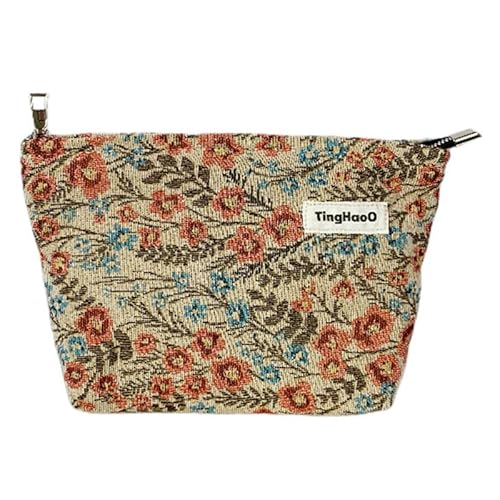 Make-up-Tasche für Frauen Tragbare Make-up-Geldbörse mit Reißverschluss Make-up-Beutel Blumen-Kosmetiketui für Reisezubehör (Groß) von MOISTRI