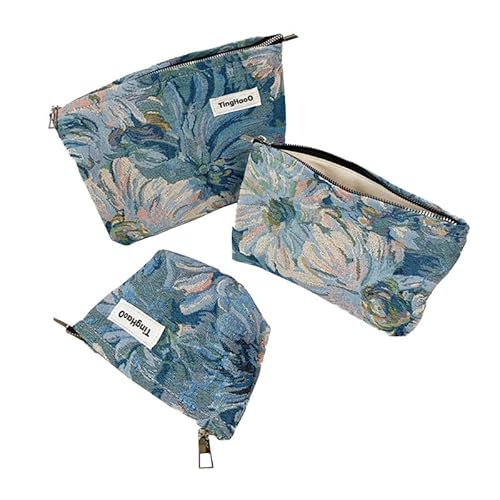 Make-up-Tasche mit Ölgemälde Blumen Muster Make-up-Organizer Reise-Kulturbeutel für Frauen Reisetasche Kosmetiktasche (3 Stück) von MOISTRI