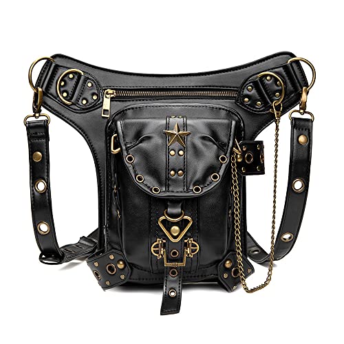 Steampunk Gürteltasche Gürteltasche Mode Gothic Leder Schulter Umhänge Oberschenkel Bein Hüfte Holster Geldbörse Reisetasche Sport Schwarz von MOISTRI