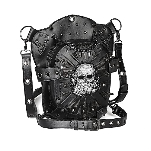 Steampunk Gürteltasche Leder Motorrad Gothic Hüfttasche mit Beinschlaufe Totenkopf Motorrad Hüfttasche Oberschenkeltaschen für Frauen Schwarz von MOISTRI