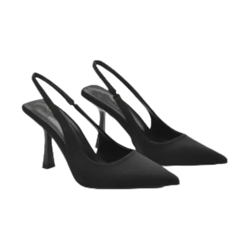 Mode Damen Pumps Ferse Spitze Zehen Pumps Slingback Flacher Mund Absätze,Schwarz,38 EU von MOJARI