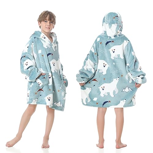 MOKANI ÜBergroßE Hoodie Decke Kinder mit äRmel Tragbare Kapuzenpullover, Super Weich Warmes Bequeme Sweatshirt mit Tasche füR Junge MäDchen von MOKANI