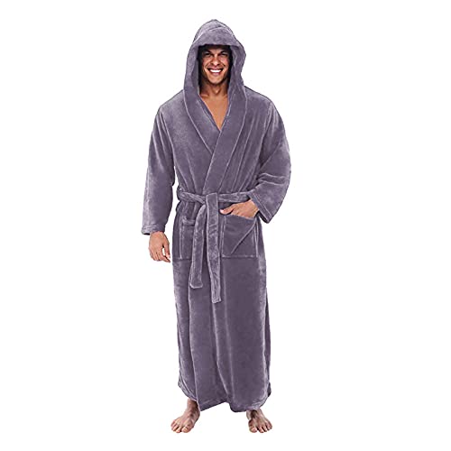 Bademantel Herren Langarm Hausmantel Herren mit Kapuze Herbst Winter Bathrobe Men Große Größen Sauna Männer Bademäntel Lang Einfarbig Weich Plus Size Long Pyjama Heißes Rosa L von MOKBAY