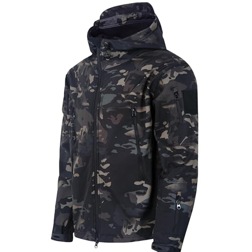 Herren Softshelljacke mit Kapuze Jagdjacke Bundeswehr Drückjagd Outdoor Jacke Taktisch Soldat Kostüm Herren Softshelljacken Tarnanzug Military Angelanzug Jagdsport Militaria Taktische Jacke 3XL von MOKBAY