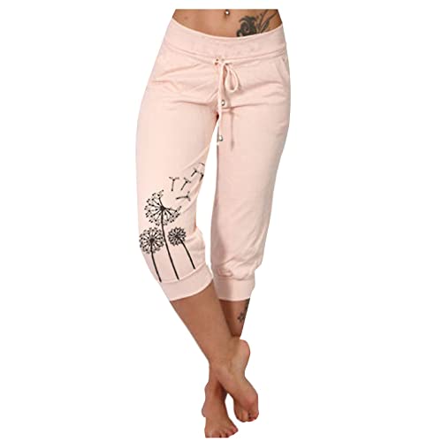 MOKBAY 7/8 Hosen Damen Sommer Leinen Vintage Viskose Hosen Frauen Schlupfhose Jogging High Waist Strandbekleidung Hosen Festival High Waist I-Pink XL 508 von MOKBAY