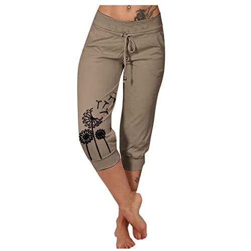 MOKBAY Arbeitshose Damen Lederimitat Luftige Fitness Jeggings Damen Anzug Arbeitshose Outfit Leinenhose Damen Sommer 7/8 Uv Kleidung Mädchen Anzug Lockere H-Khaki L 508 von MOKBAY