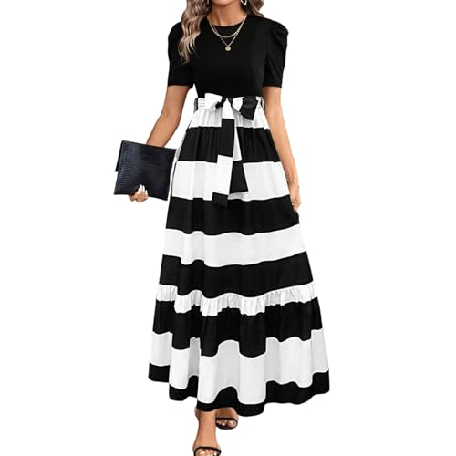 MOKBAY Blumen Kleid Schwarz Damen Lang Einfarbige Kleider Sommer Lang Long Sommerkleider Pinkes Kleid Oversize Grün Freizeitkleider Kleider Damen Sommer XL von MOKBAY