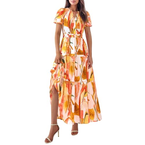 MOKBAY Dress Summer Boho Kleid Damen Weiß Lang Sommer Schwarz Lang Sommerkleid Grün Blümchenkleid Maxi Elegantes Prime Angebote Linie Kleid Blumen L von MOKBAY