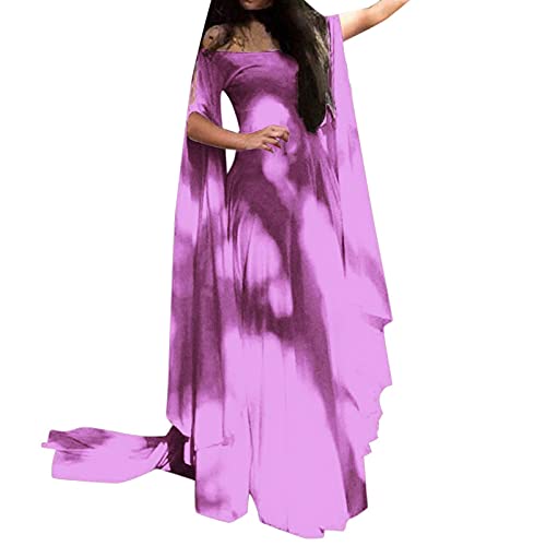 MOKBAY Halloween Fee Kostüm Damen Kleid Fasching Langarm Herbst Winter Fairy Dress Cosplay Feen äRchen Halloween Kostüm Damen Renaissance Kleid Große Größen Lila 3XL von MOKBAY