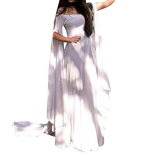MOKBAY Halloween Fee Kostüm Damen Kleid Fasching Langarm Herbst Winter Fairy Dress Cosplay MäRchen Renaissance Große Größen Weiß XL von MOKBAY