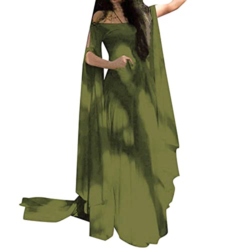 MOKBAY Halloween Kostüm Damen Kleid - Fasching Langarm Herbst Winter Fairy Dress Cosplay Feen MäRchen Renaissance Kleid Große Größen Grün 4XL von MOKBAY