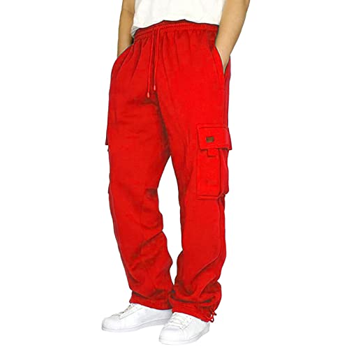 MOKBAY Herr Herren Jogginghose Outdoor Freizeithose Herren Lang mit Tasche Fit Trousers Stretch Frühling Sportbekleidung Herbst Kordelzug Einfarbig Hosen Breite Men's Activewear rot 4XL von MOKBAY