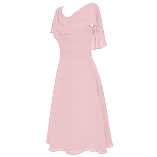 MOKBAY Kleid Knielang luftig O-Ausschnitt kurz ärmel rüschenkleid musselin stufenkleid festliches Kleid Damen gesmoktes schlankmacher Jumpsuit ballkleid Tanz Kleid Rosa 3XL von MOKBAY