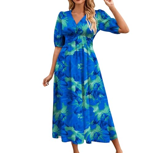 MOKBAY Kleid Schwarz Damen Lang Elegant Etuikleid Print Sommerkleider Sommer Langes Kleid Elegant Trägerkleid Blau Boho Kleider Damen Sommer L von MOKBAY