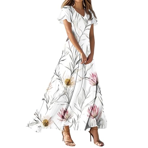 MOKBAY Kleid Schwarz Lang Elegant Sommerkleid Freizeitkleider Dress Summer Blumenprint Lässiges Weiß Long Bodycon Kleid Kleider Damen Sommer Lang XXL von MOKBAY