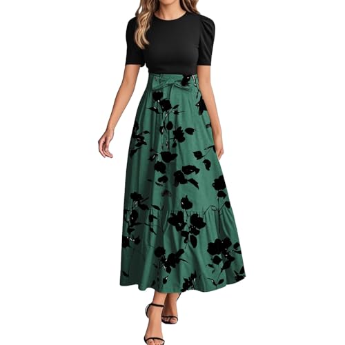 MOKBAY Kleid a Linie Tankkleider Grüne Sommerkleider Lange Kleid Damen Sommer Freizeitkleid Gemustert Festlich Long Kleider Sommer Kleider Damen Festlich Lang XXL von MOKBAY