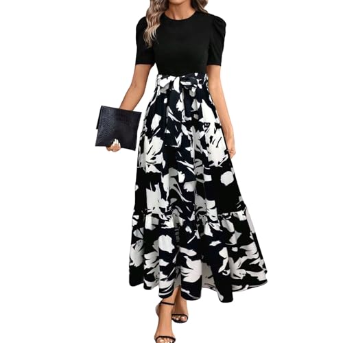 MOKBAY Kleider Lang Sommer Lange Boho Kleider Damen Große Warehouse Deal Kleid Sommer Sommerkleider Linie Plus Size Damen Grüne Blümchenkleid Kleid Lang Schwarz XXL von MOKBAY