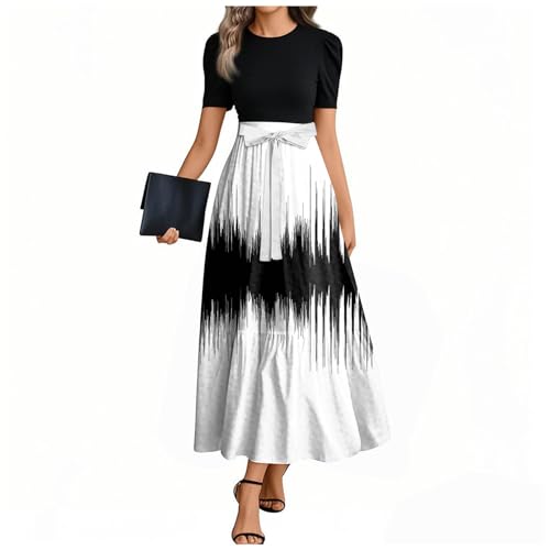 MOKBAY Kleider Sommer Lang Tshirt Kleid Damen Lang Lange Casual Blau Sommerkleider Strand Kleider a Linien Damen Sommer Damenkleid Geripptes Rotes Kleid XL von MOKBAY