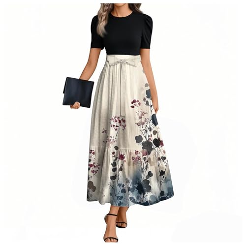 MOKBAY Maxikleid Weiss Baumwolle Elegantes Kleid Damen Blaues Plisseekleid Tankkleider Sommerkleid Kleider Sommer Lang Elegantes Maxi Blumenprint Kleid Sommer Damen M von MOKBAY
