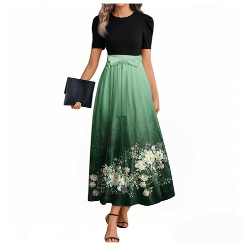MOKBAY Musselin Kleid Damen Lang Casual Sommerkleid Langes Farbverlauf Schulterfreies Grünes Kleid Schwarzes Damenkleider Damen Sommerkleid Elegant XL von MOKBAY