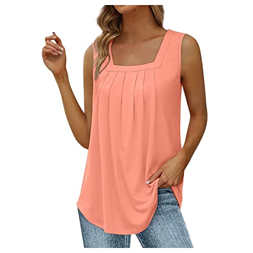 MOKBAY Muttertagsgeschenk Damen Blusen Kurzarm Sommer spaghettiträger ärmelloses Strandkleid Lässige Karierte Sportshirt Tunika Damen Große Größen Party Business Outfit Damen 41311-Rosa XXL 01 von MOKBAY