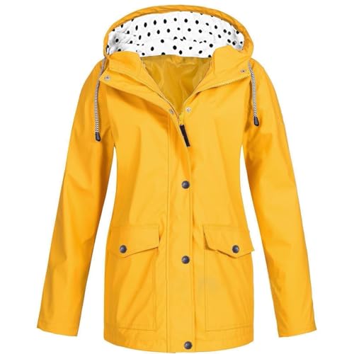 MOKBAY Regenjacke Ultraleicht Damen Wasserdicht Jacket Fahrrad Regenmantel Gelb Übergangsjacke Dünne mit Kapuze wasserdichte Regenjacke Lang Regenmantel Softshellmantel Damen XL von MOKBAY