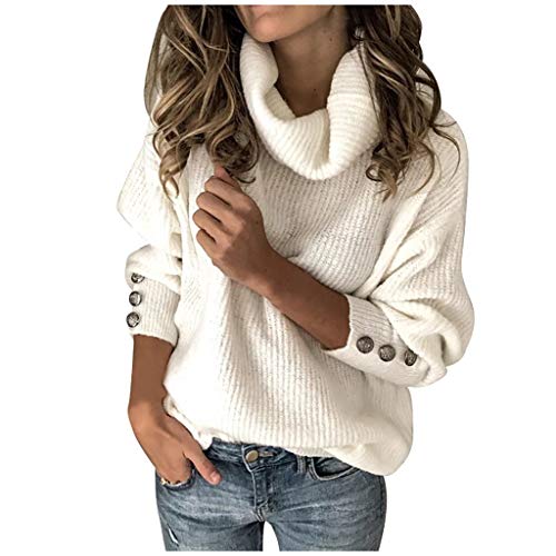 MOKBAY Rollkragenpullover Damen Langarm Strick Damen Pullover Elegant Rollkragen Wollpullover Damen Weich Herbst Women High Neck Sweater Warmer Mode Winterpullover Damen weiß M von MOKBAY