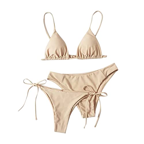 MOKBAY Sport Badeanzug Damen Bikini Tanga Schwimmanzug Damen Lang Schwimmkleid Damen Highwaist-Bikini Damen Bikini Set Push Up Bikini Schwarz E-Beige M 4132 von MOKBAY