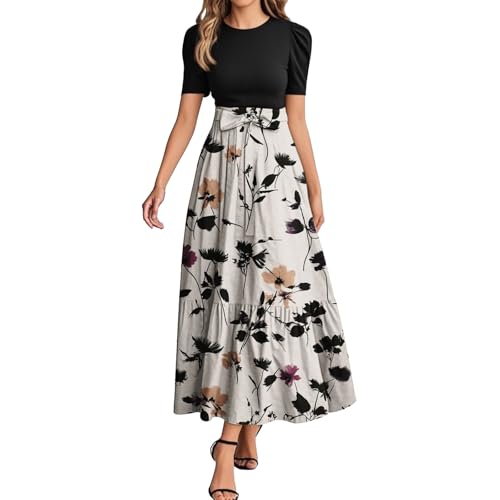 MOKBAY Strandkleid Damen Strickkleid Lang Long Kleider Damen Sommer Trägerkleid Sommerkleider Schöne Print Long Damenkleid Sommer Rotes Schwarzes Kleid M von MOKBAY