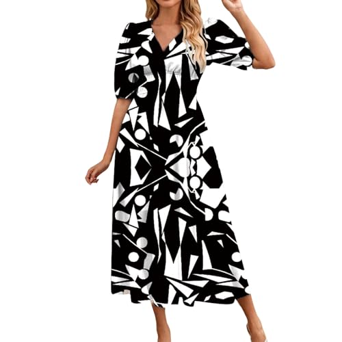MOKBAY Freizeitkleider Weißes Kleid Damen Sommerkleid Lang Dress Summer Grünes Blumenprint Sommerkleider Casual Kleid Damen Elegant Lang Schlauchkleid L von MOKBAY