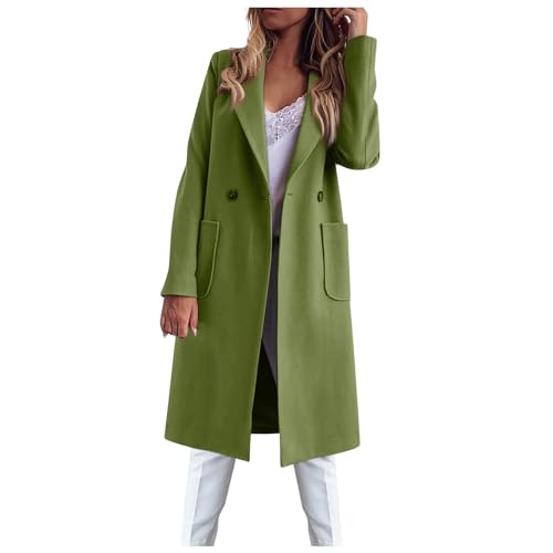 Mantel Damen Winter Warm Wollmantel Lang One-Knopf Winddichte Trenchcoat Damen Classic Outwear Chic Coat Boucle Jacke Damen Longsleeve Fashion Women's Winterjacke Grün L von MOKBAY