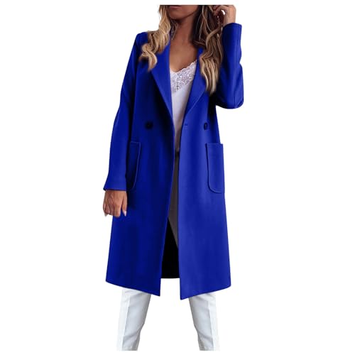 Mantel Damen Winter Warm Wollmantel Lang One-Knopf Winddichte Trenchcoat Damen Classic Outwear Chic Coat Boucle Jacke Damen Longsleeve Fashion Women's Winterjacke Königsblau S von MOKBAY