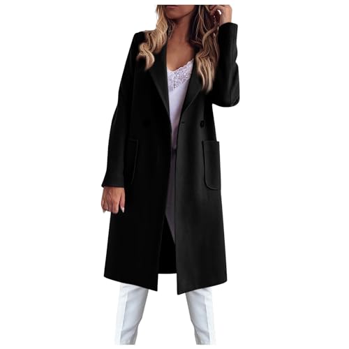 Mantel Damen Winter Warm Wollmantel Lang One-Knopf Winddichte Trenchcoat Damen Classic Outwear Chic Coat Boucle Jacke Damen Longsleeve Fashion Women's Winterjacke Schwarz XL von MOKBAY