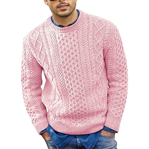 Pulli Herren Herbst Winter Pullover Couple Langarm Fashion Männer Sweater Rundhalsausschnitt Gestrickte Men's Sweatshirts Longsleeve Teenager Weihnachtspullover Rosa XXL von MOKBAY