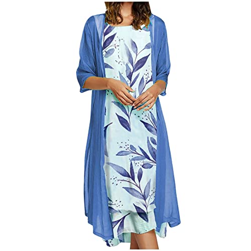 Sommerkleider Damen O-Ausschnitt Midi äRmel Kleid Sommerlich Sommerkleid a Linie Damen Kleid Satin Hemdkleid Damen Lang Sommerkleider Festlich 4302-Blau XXL von MOKBAY