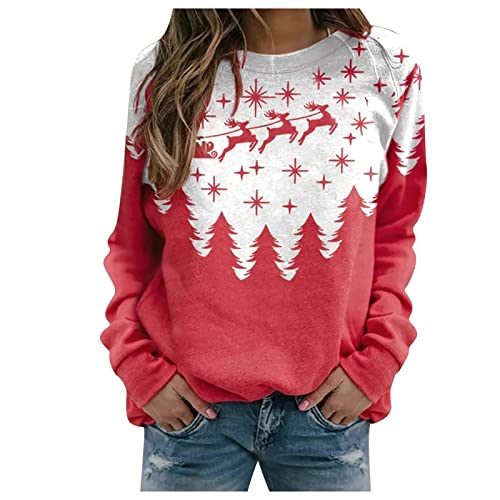 Weihnachtspullover Damen Große Größen Herbst Winter Damen Pullover Langarm Christmas Sweatshirt Kawaii Clothes Fashion Frauen Weihnachten Hoodie Mädchen Oversize Festliche Outfit Weiß 6XL von MOKBAY