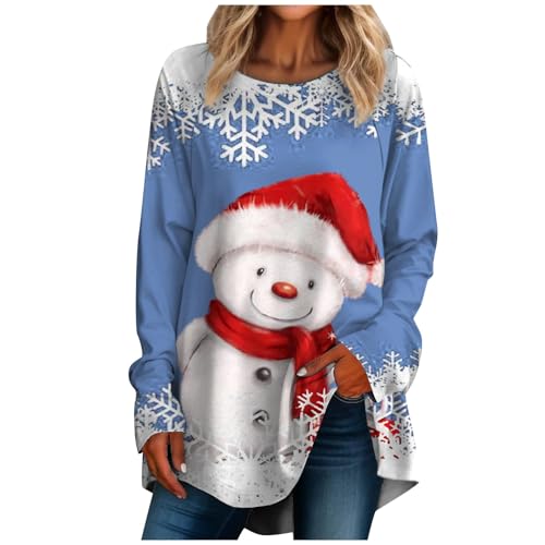 Weihnachtspullover Damen Große Größen Langarmshirt Damen Christmas Casual Oversize Pullover Damen Fashion Weihnachtsoutfit Damen Festlich Kleidung Herbst Winter Blau 3XL von MOKBAY