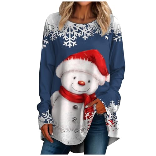 Weihnachtspullover Damen Große Größen Langarmshirt Damen Christmas Casual Oversize Pullover Damen Fashion Weihnachtsoutfit Damen Festlich Kleidung Herbst Winter Dunkelblau XL von MOKBAY