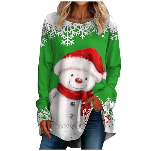 Weihnachtspullover Damen Große Größen Langarmshirt Damen Christmas Casual Oversize Pullover Damen Fashion Weihnachtsoutfit Damen Festlich Kleidung Herbst Winter Grün XXL von MOKBAY