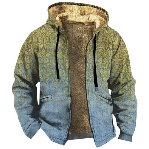 Winterjacke Herren Langarm Zip Parka Herren ​​mit Kapuze Vintage Druck Große Größen Herren Mantel Plus Size Warme Outdoor Freizeit Wintermantel mit Tasche Für Männer Grün XXL von MOKBAY