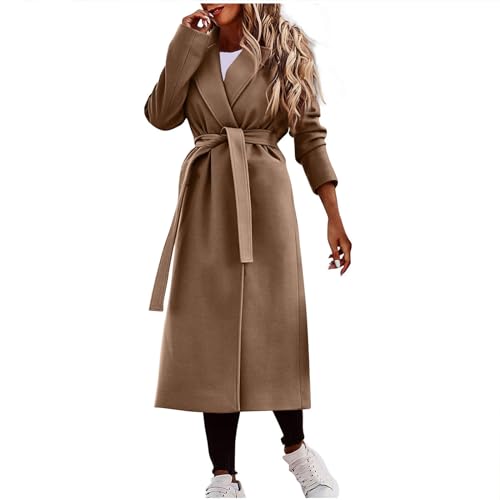 Wintermantel Damen Lang Fashion Mit Gürtel Warm Klassischer Mantel Elegant Jacken Wollmantel Old Money Aesthetic Women Clothes Business Outfit Braun M von MOKBAY