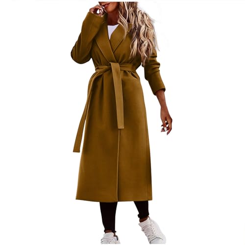 Wintermantel Damen Lang Fashion Mit Gürtel Warm Klassischer Elegant Jacken Wollmantel Old Money Aesthetic Women Clothes Business Outfit Kaffee S von MOKBAY